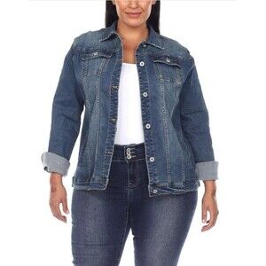 White Mark Women's Jeans Jacket Plus Size Classic Blue Jean Denim  Size  1x